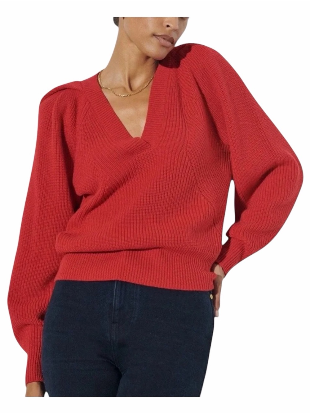 THE RESET R Label Must Have V Neck “IT” Sweater in Fiery Red Small